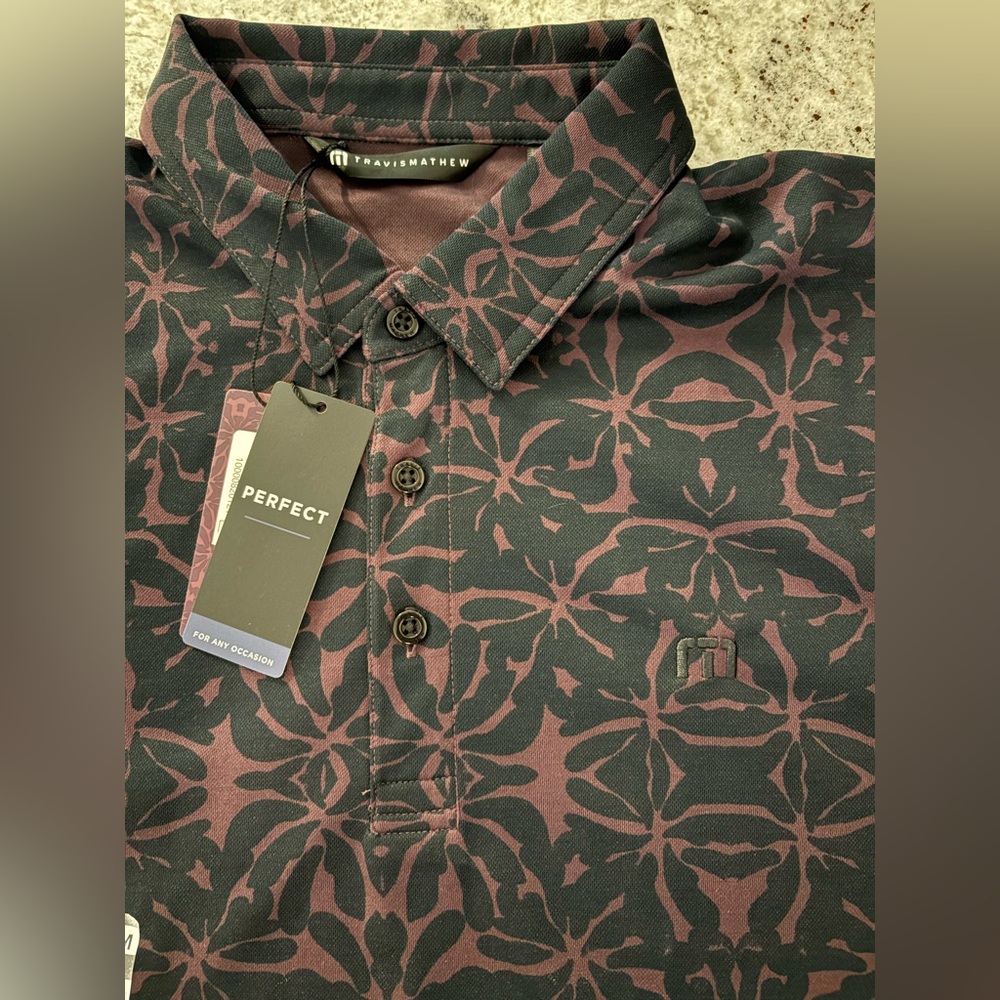 NWT Travis Mathew Men's Polo in Black and Purple Mens Size M